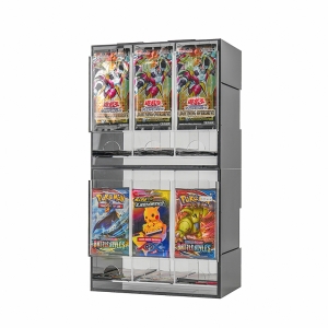 Dispensador empilhável de booster packs em acrílico preto com 3 slots 