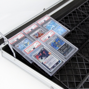 Suporte elevador para exibição de cartas colecionáveis em feira de cartas colecionáveis 